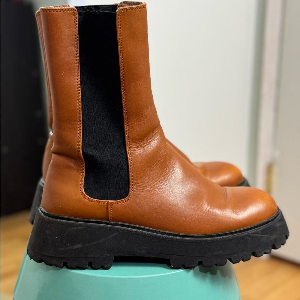 Zara Brown Ankle Boots with Black Accents